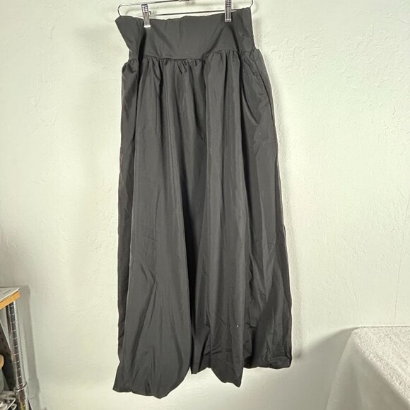 Womens Black Smocked Waist Maxi Skirt XL Elastic Waist Cotton Blend Pull-On - Picture 2 of 9